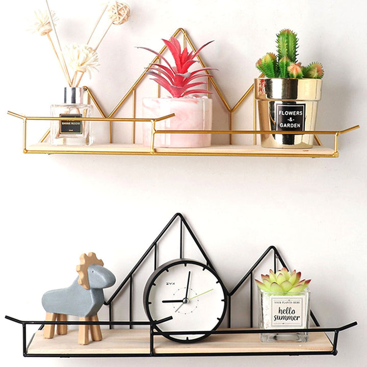 Wall Mounted Shelf Industrial Wooden Floating Metal Wire Rack Storage Display Image 2