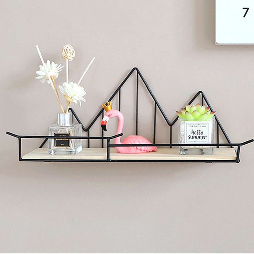 Wall Mounted Shelf Industrial Wooden Floating Metal Wire Rack Storage Display Image 3