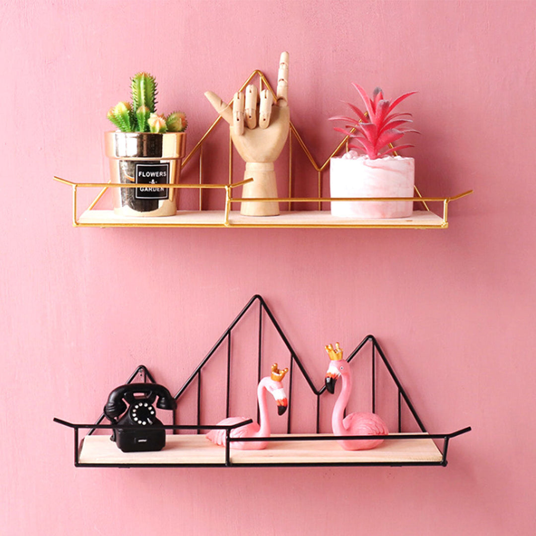 Wall Mounted Shelf Industrial Wooden Floating Metal Wire Rack Storage Display Image 5