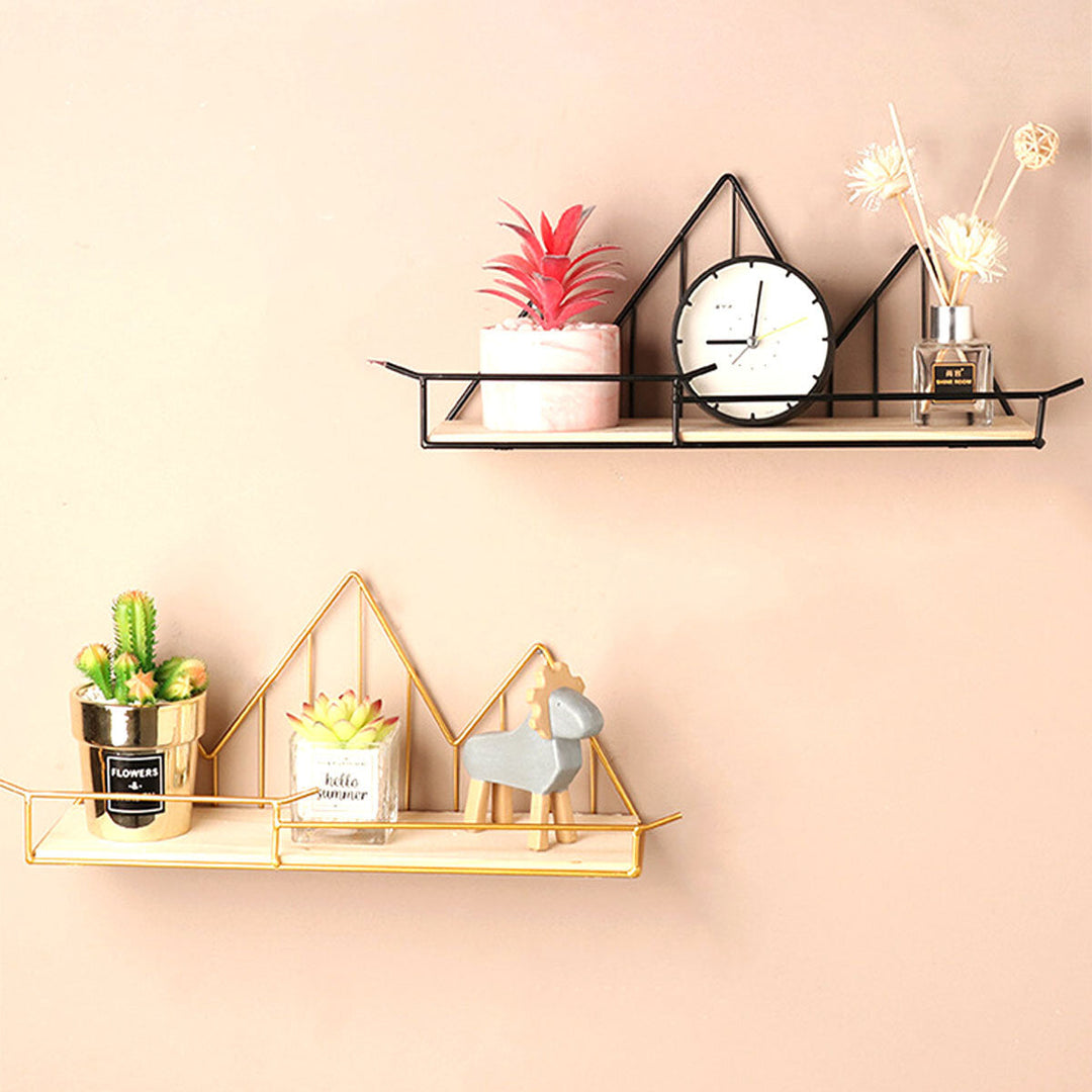 Wall Mounted Shelf Industrial Wooden Floating Metal Wire Rack Storage Display Image 6