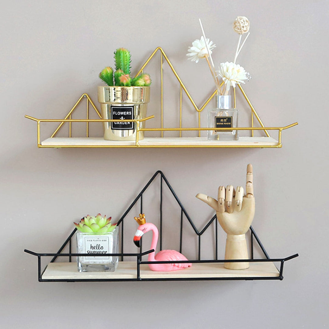 Wall Mounted Shelf Industrial Wooden Floating Metal Wire Rack Storage Display Image 7