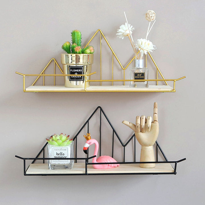 Wall Mounted Shelf Industrial Wooden Floating Metal Wire Rack Storage Display Image 7