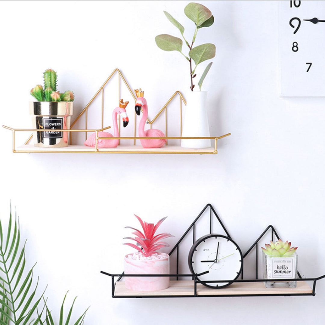 Wall Mounted Shelf Industrial Wooden Floating Metal Wire Rack Storage Display Image 8