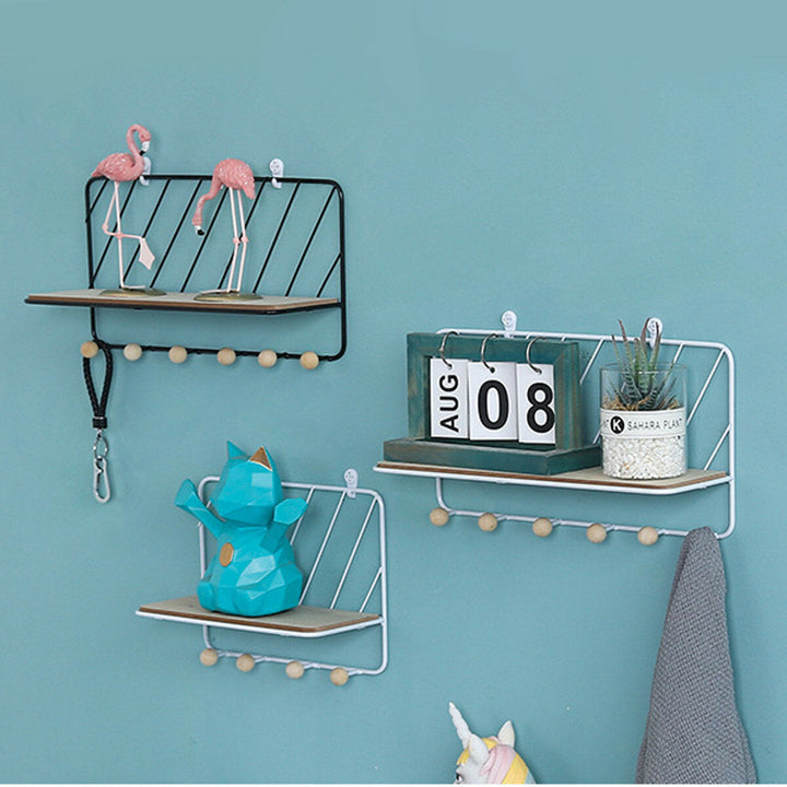 Wall Mounted Wire Metal Shelf Unit Floating Shelves Wood Rack Display Image 4