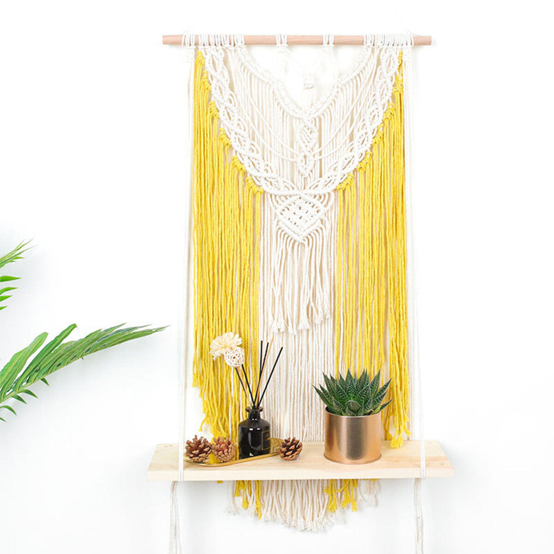 Wall-mounted Lace Woven Macrame Plant Hanger Wall Cotton Rope Tapestry Shelf Image 3