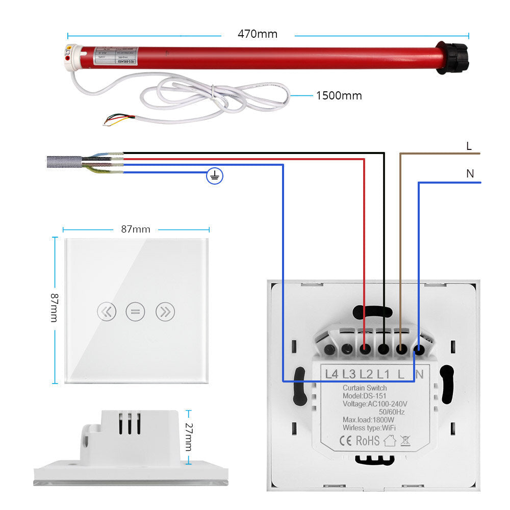 Wifi Curtain Motor EU,US Plug Switch Control Automatic Electric APP Voice Control Roller Blinds Shutter Motor 1800W Image 6