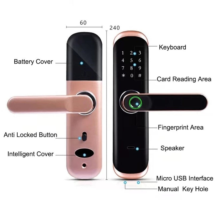 WiFi Fingerprint Smart Door Lock Inteligent Digital Door Lock Electronic Password RFID Card APP Unlock Home Lock Image 7