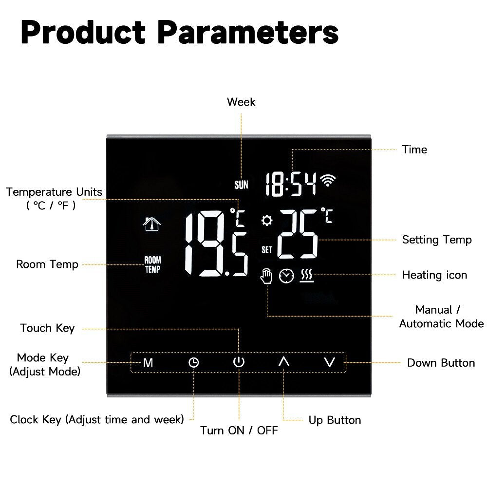 WiFi Smart LCD Display Touch Screen Thermostat for Electric Floor Heating Water,Gas Boiler Temperature Remote Controller Image 6