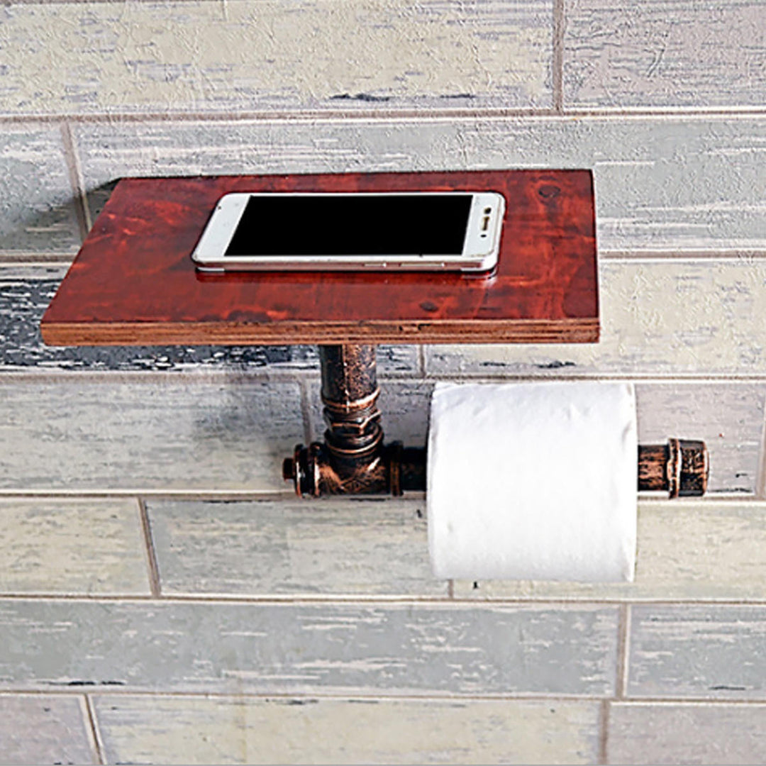 Vintage Toilet Roll Towel Holder Wooden Metal Retro Bathroom Standing Storage Holder Image 2