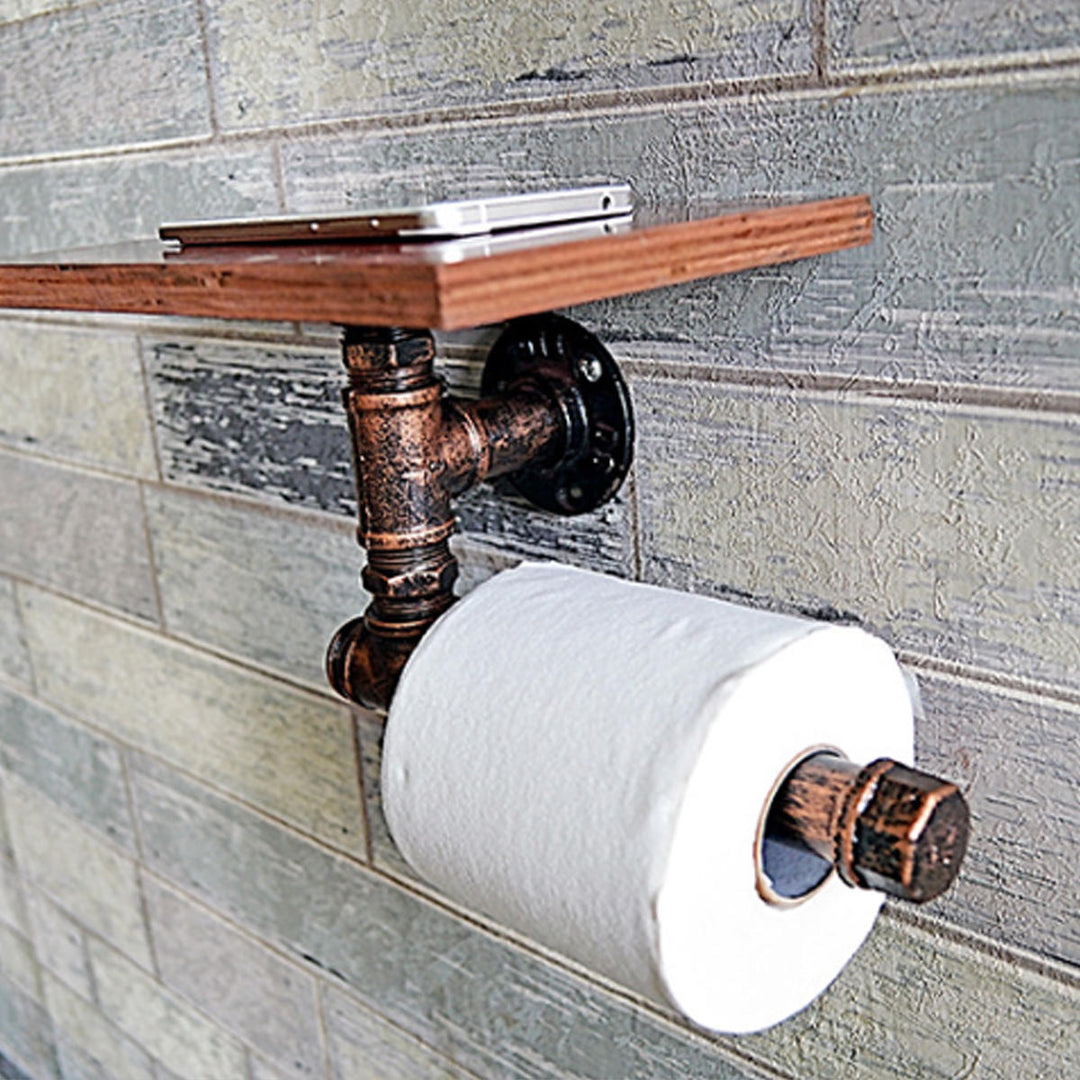 Vintage Toilet Roll Towel Holder Wooden Metal Retro Bathroom Standing Storage Holder Image 4