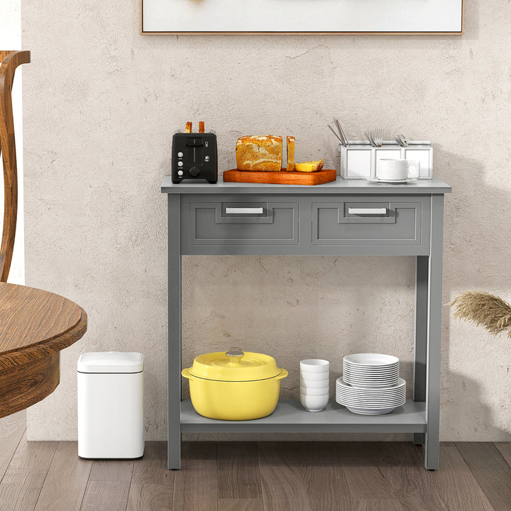 Narrow Console Table with Drawers Retro Accent Sofa Table w/ Open Storage Grey Image 4