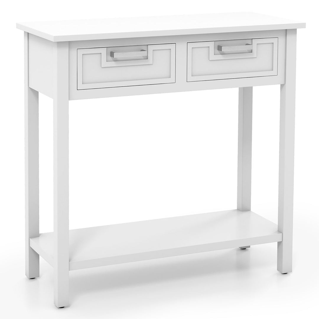 Narrow Console Table with Drawers Retro Accent Sofa Table w/ Open Storage White Image 10