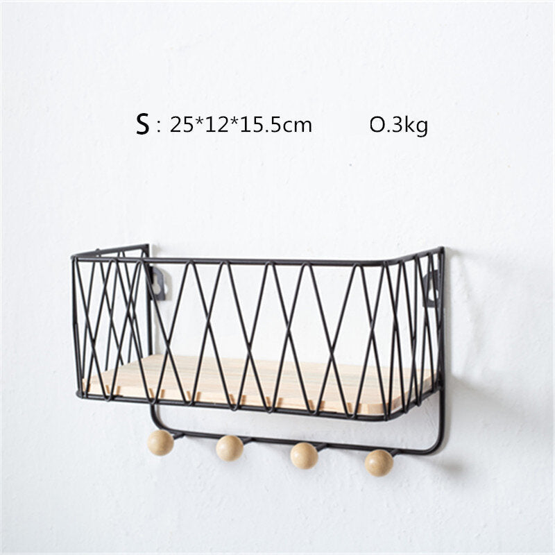 Wrought Iron Kitchen Wall Shelf Home Wall Hook Storage Shelf Decoration Image 2