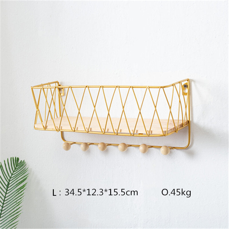 Wrought Iron Kitchen Wall Shelf Home Wall Hook Storage Shelf Decoration Image 5