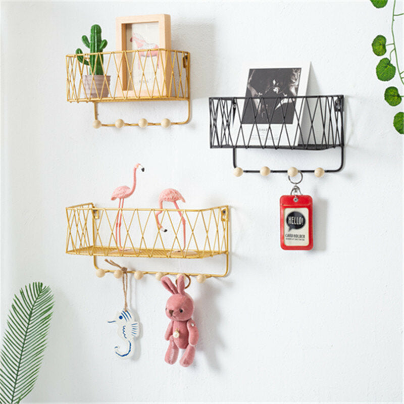 Wrought Iron Kitchen Wall Shelf Home Wall Hook Storage Shelf Decoration Image 8