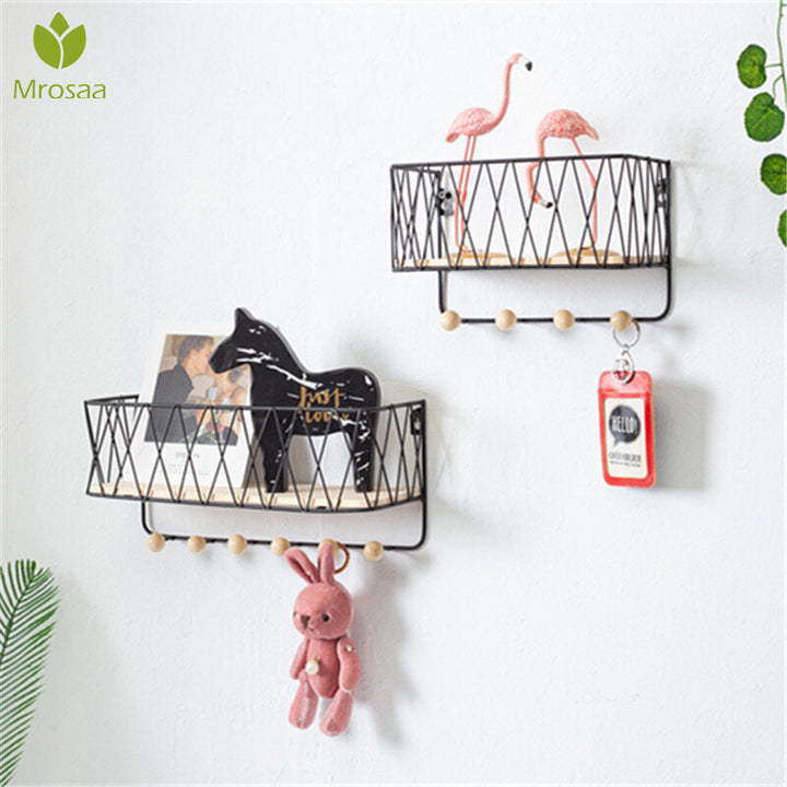 Wrought Iron Kitchen Wall Shelf Home Wall Hook Storage Shelf Decoration Image 9