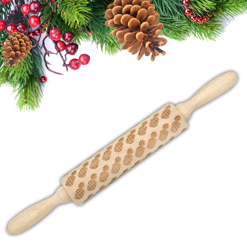 Wooden Christmas Embossed Rolling Pin Dough Stick Baking Pastry Tool Year Christmas Decoration Image 4