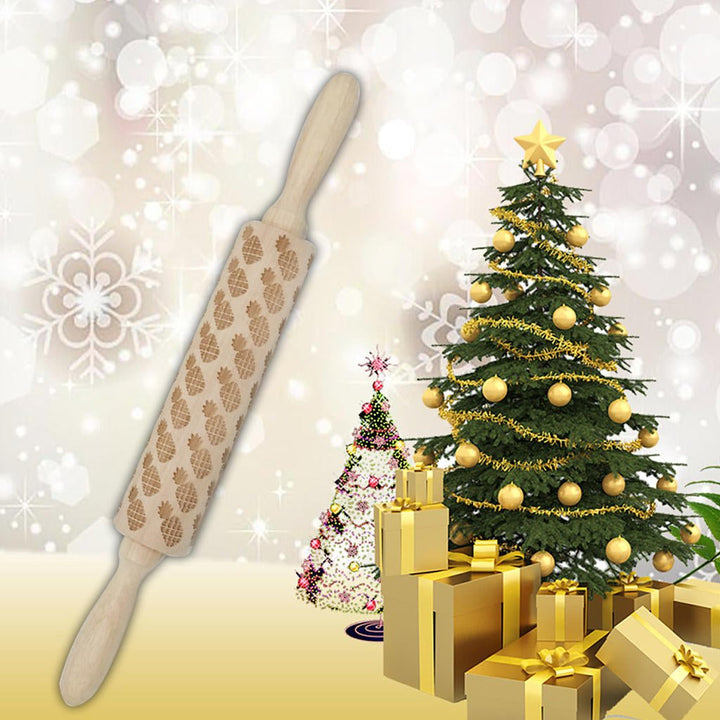 Wooden Christmas Embossed Rolling Pin Dough Stick Baking Pastry Tool Year Christmas Decoration Image 5