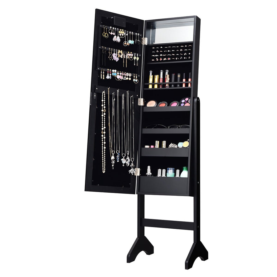 Mirrored Jewelry Cabinet Organizer w/18 LED lights Black Image 1