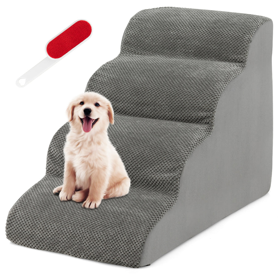 4-Tier Foam Dog Ramp Non-Slip Dog Steps Soft Pet Stairs Ladder w/ brush for High Sofa Bed Image 1