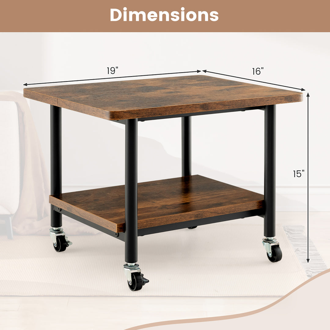 2-Tier Rolling Under Desk Printer Cart Machine Stand Storage Rack Brown Image 3