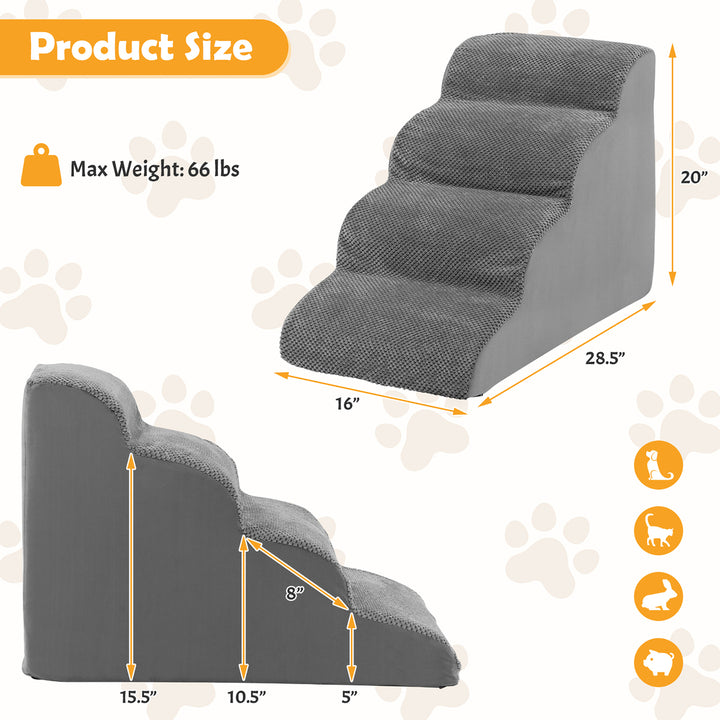 4-Tier Foam Dog Ramp Non-Slip Dog Steps Soft Pet Stairs Ladder w/ brush for High Sofa Bed Image 3