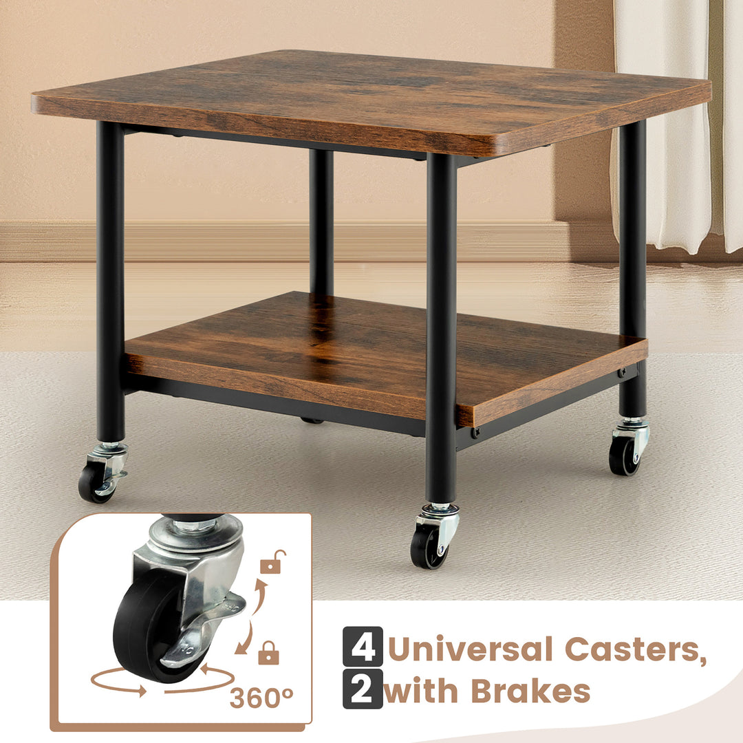 2-Tier Rolling Under Desk Printer Cart Machine Stand Storage Rack Brown Image 8