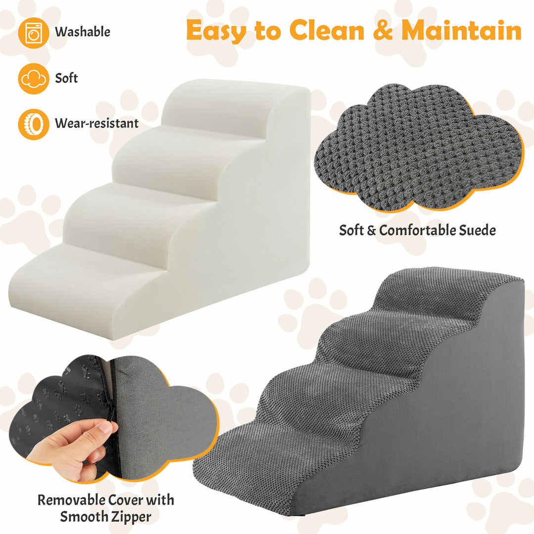 4-Tier Foam Dog Ramp Non-Slip Dog Steps Soft Pet Stairs Ladder w/ brush for High Sofa Bed Image 6