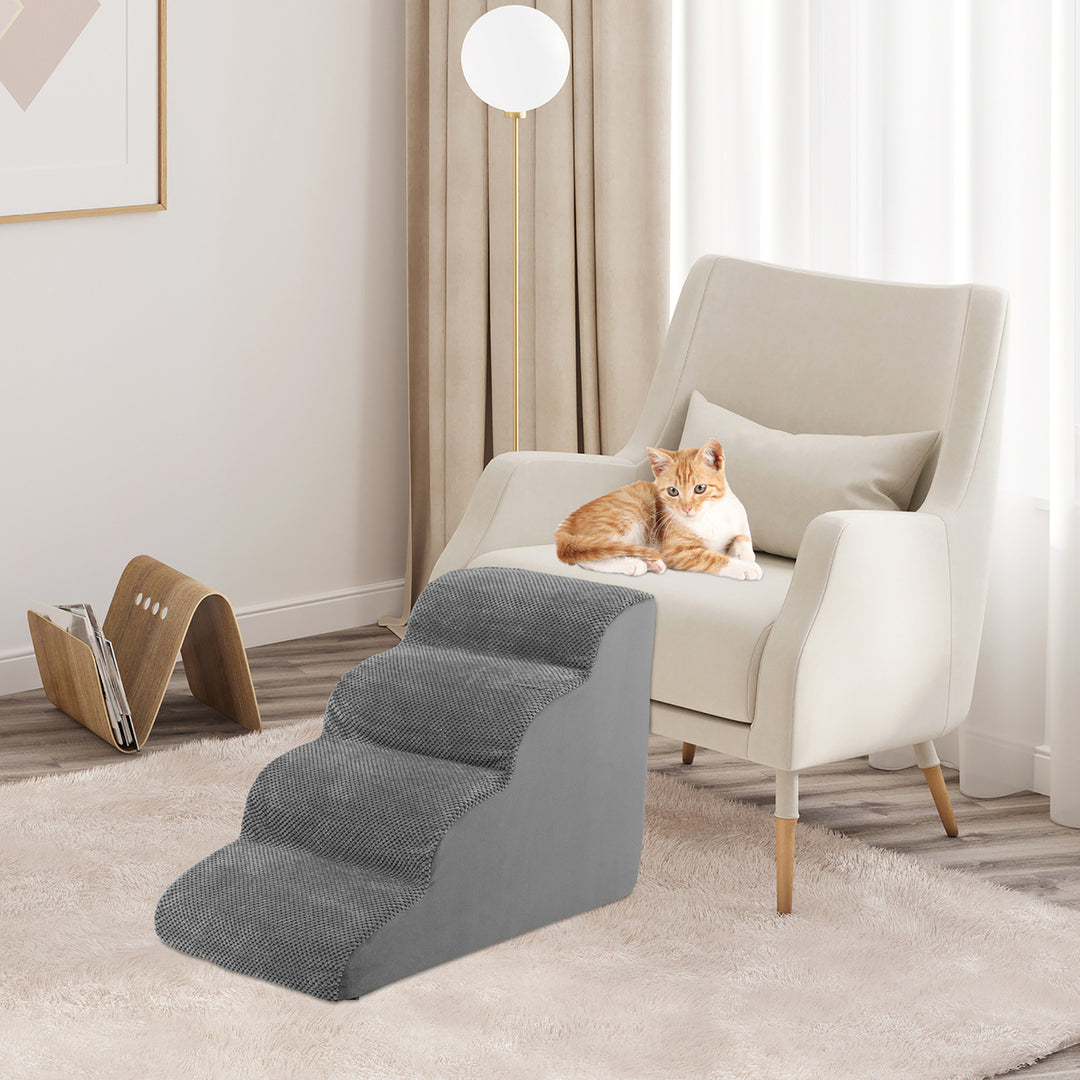 4-Tier Foam Dog Ramp Non-Slip Dog Steps Soft Pet Stairs Ladder w/ brush for High Sofa Bed Image 9