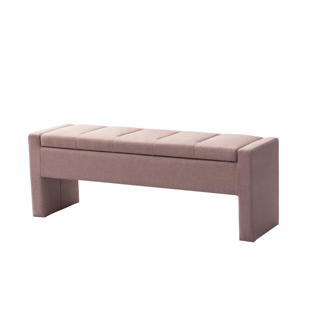 Iconic Home Kobi Storage Bench Linen Textured Upholstery Minimalist Design With Discrete Interior Compartment, Modern Image 3
