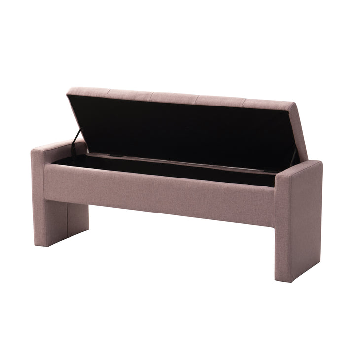 Iconic Home Kobi Storage Bench Linen Textured Upholstery Minimalist Design With Discrete Interior Compartment, Modern Image 4