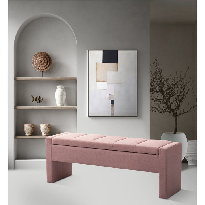 Iconic Home Kobi Storage Bench Linen Textured Upholstery Minimalist Design With Discrete Interior Compartment, Modern Image 7