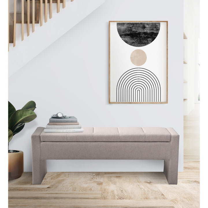 Iconic Home Kobi Storage Bench Linen Textured Upholstery Minimalist Design With Discrete Interior Compartment, Modern Image 1