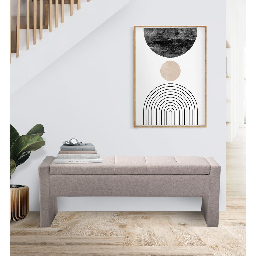 Iconic Home Kobi Storage Bench Linen Textured Upholstery Minimalist Design With Discrete Interior Compartment, Modern Image 8