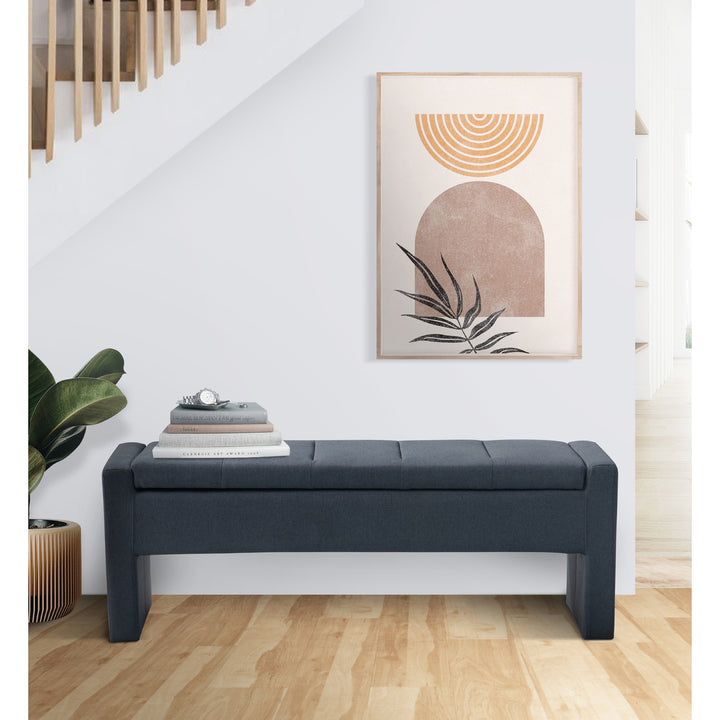 Iconic Home Kobi Storage Bench Linen Textured Upholstery Minimalist Design With Discrete Interior Compartment, Modern Image 9