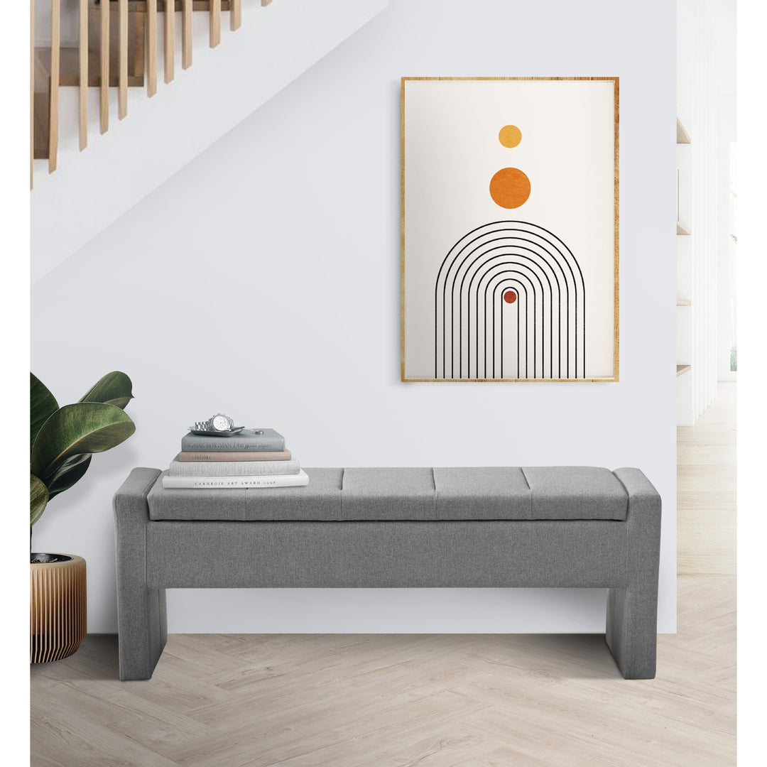 Iconic Home Kobi Storage Bench Linen Textured Upholstery Minimalist Design With Discrete Interior Compartment, Modern Image 10