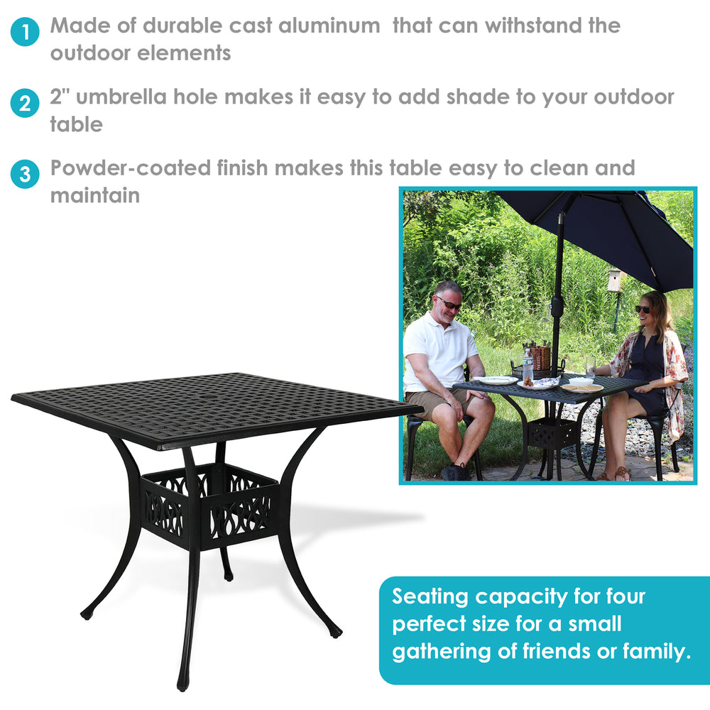 Sunnydaze 35 in Cast Aluminum Square Patio Dining Table - Black Image 2