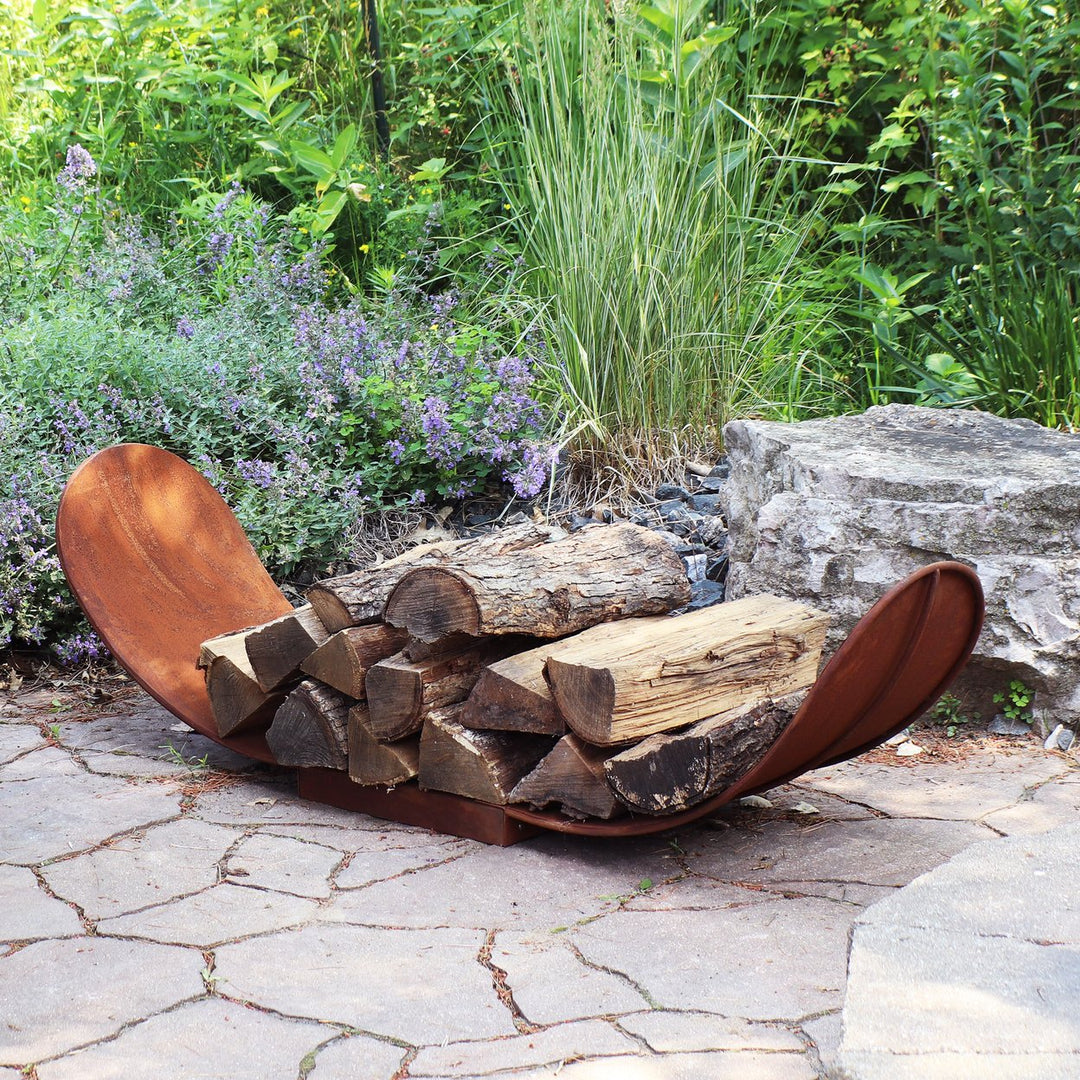 Sunnydaze 4 ft Curved Rustic Steel Firewood Log Rack - Rust Image 6