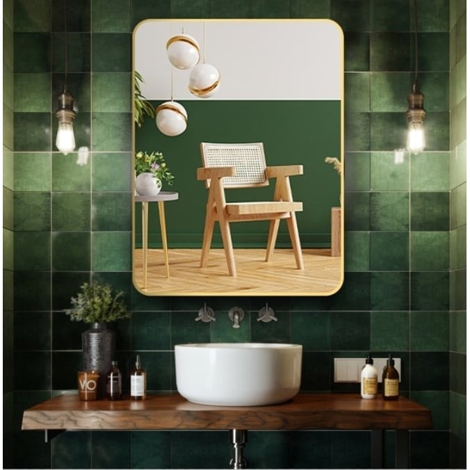 ExBrite 32 " W x 24 " H Gold Bathroom Mirror for Wall Vanity Mirror Image 1
