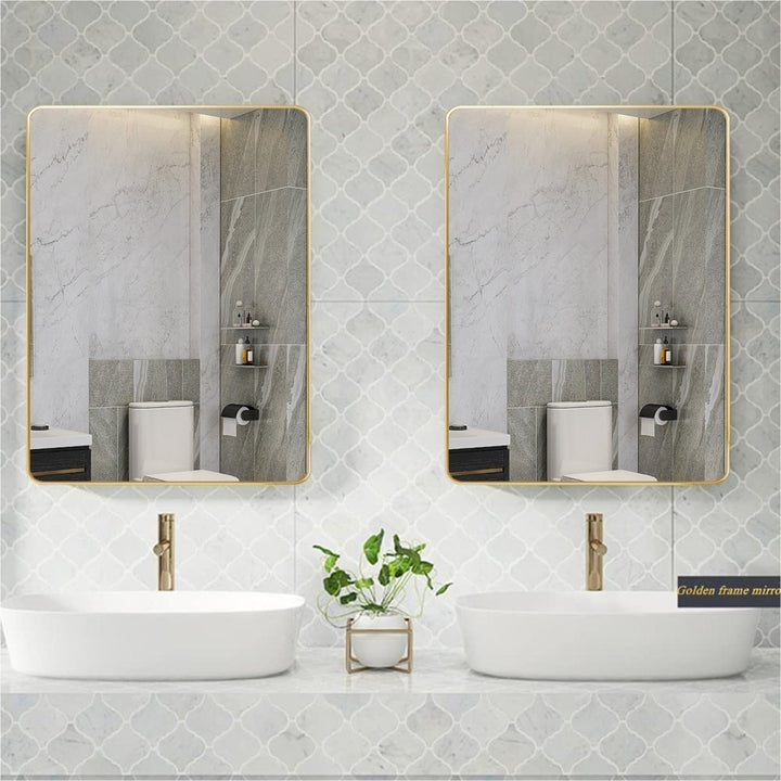 ExBrite 32 " W x 24 " H Gold Bathroom Mirror for Wall Vanity Mirror Image 3