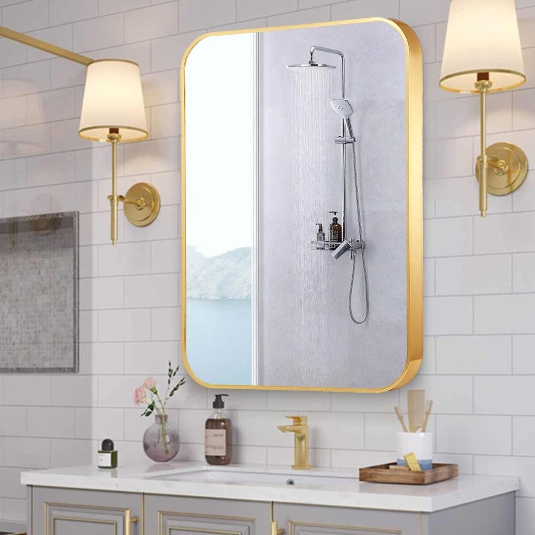 ExBrite 32 " W x 24 " H Gold Bathroom Mirror for Wall Vanity Mirror Image 5