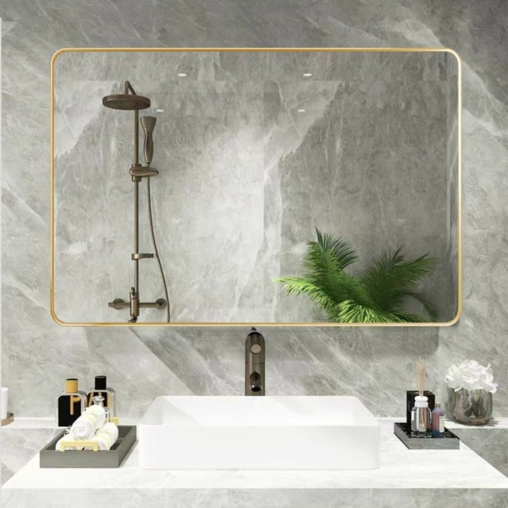 ExBrite 32 " W x 24 " H Gold Bathroom Mirror for Wall Vanity Mirror Image 9