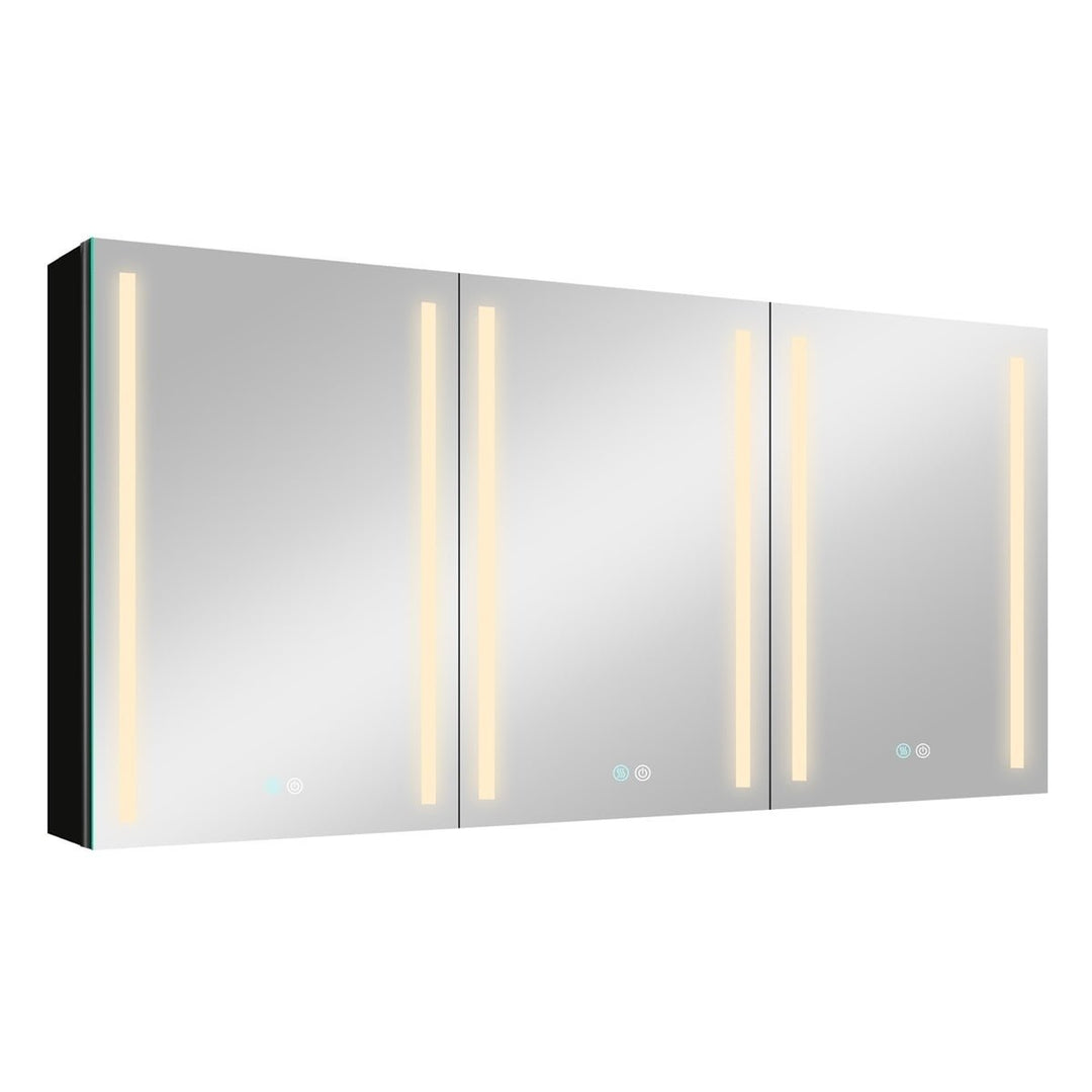 ExBrite 60in Lighted Bathroom Medicine Cabinet with Dimmable Mirror and Shelves Image 4