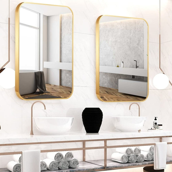 ExBrite 32 " W x 24 " H Gold Bathroom Mirror for Wall Vanity Mirror Image 10