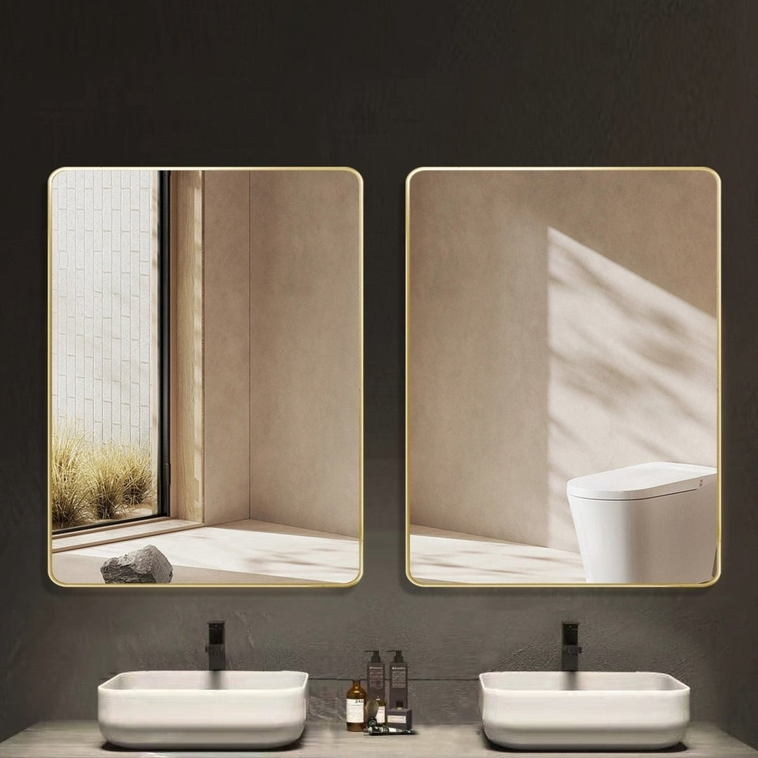 ExBrite 32 " W x 24 " H Gold Bathroom Mirror for Wall Vanity Mirror Image 12