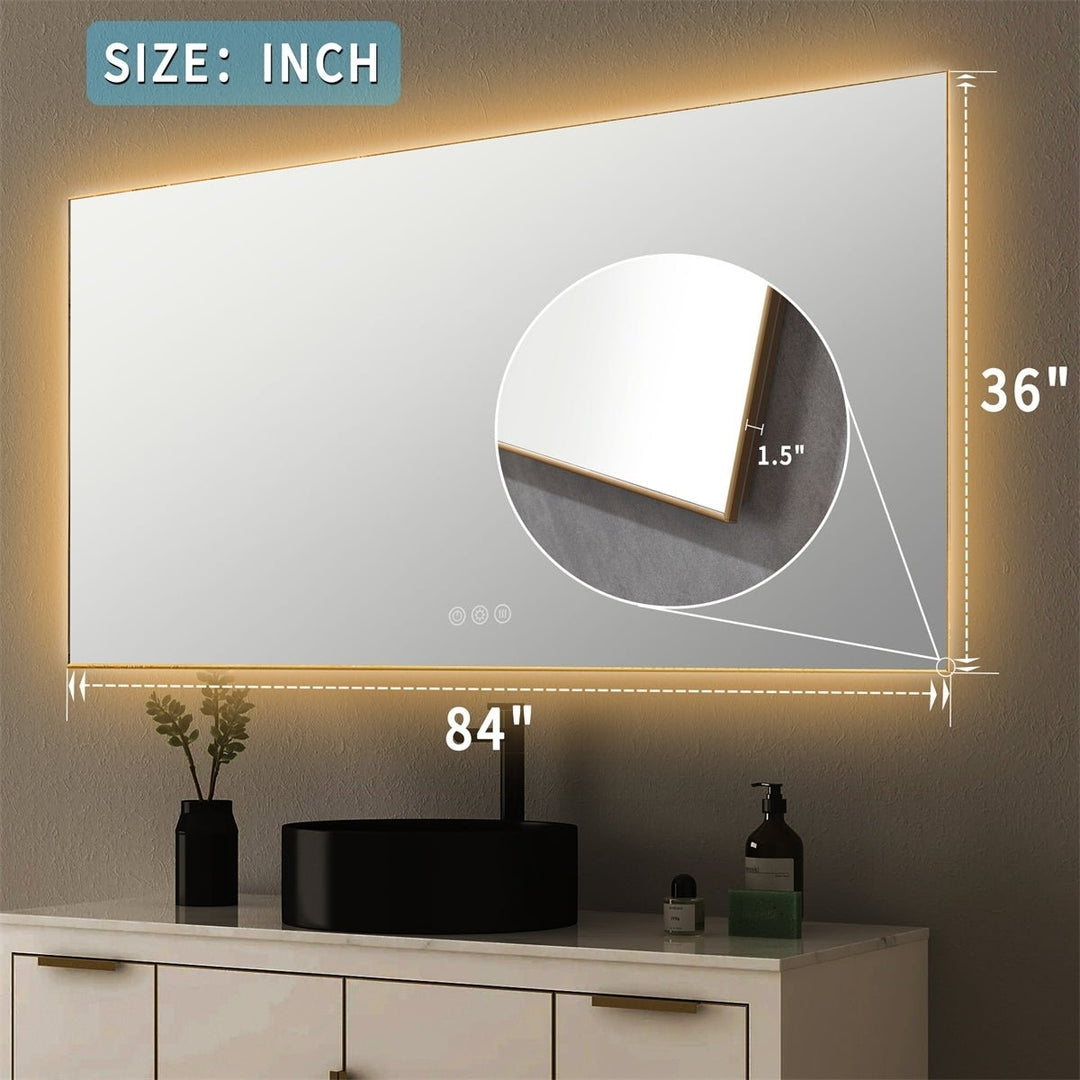 ExBrite 84" x 36" LED Mirror Bathroom Vanity Mirror with Back Light, Wall Mount Anti-Fog Memory Large Adjustable Vanity Image 3