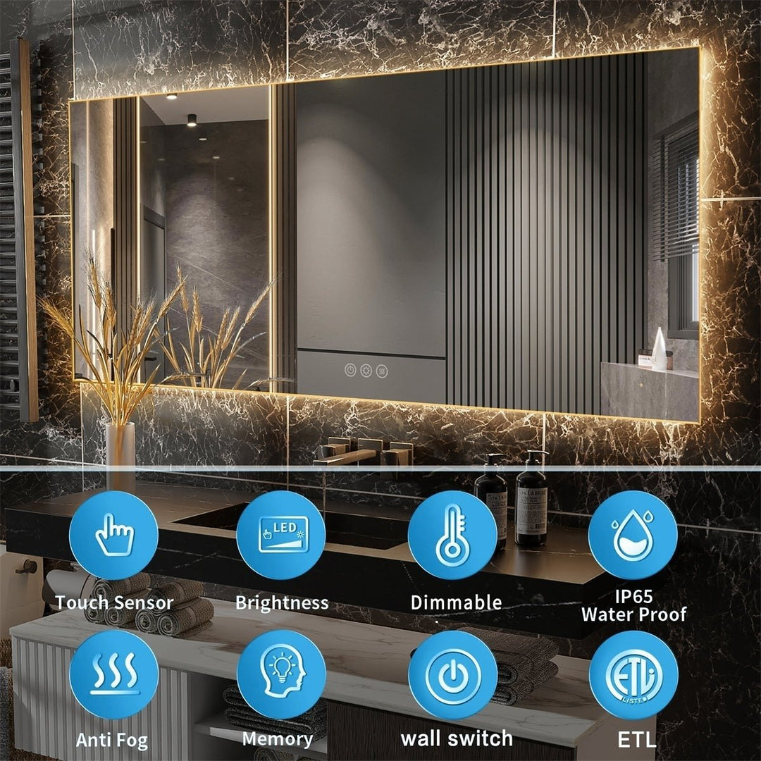 ExBrite 84" x 36" LED Mirror Bathroom Vanity Mirror with Back Light, Wall Mount Anti-Fog Memory Large Adjustable Vanity Image 5