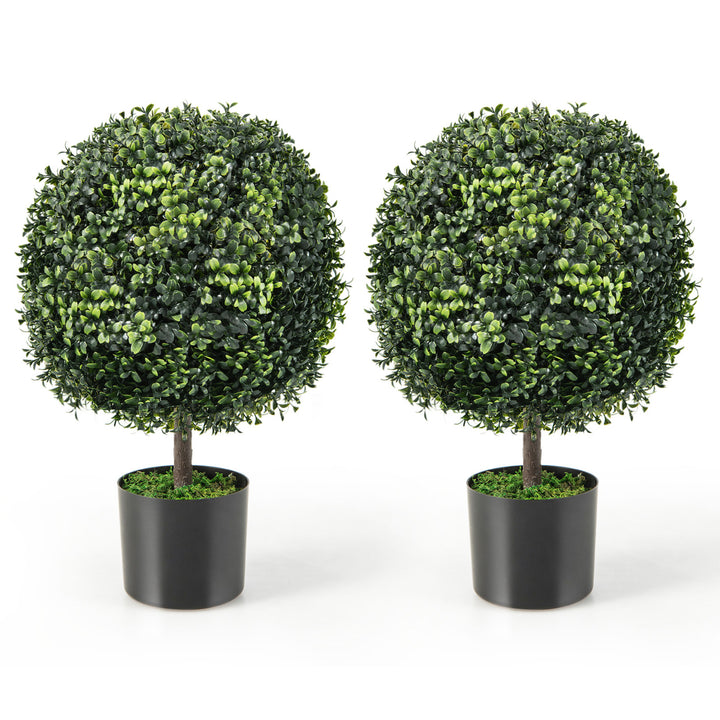 2PC 22 Artificial Boxwood Topiary Ball Tree Office Garden Patio Desk Decoration Image 1