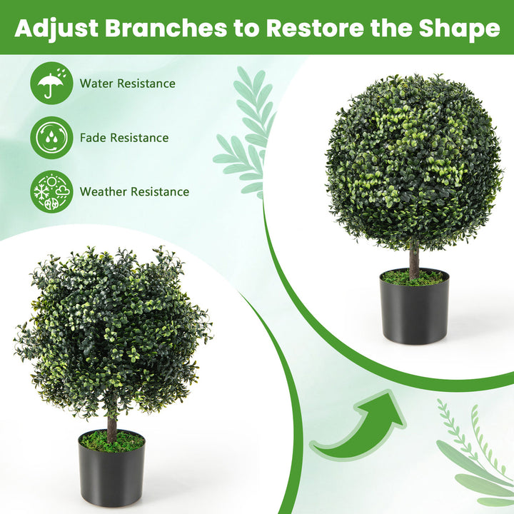 2PC 22 Artificial Boxwood Topiary Ball Tree Office Garden Patio Desk Decoration Image 5