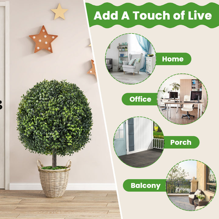 2PC 22 Artificial Boxwood Topiary Ball Tree Office Garden Patio Desk Decoration Image 6